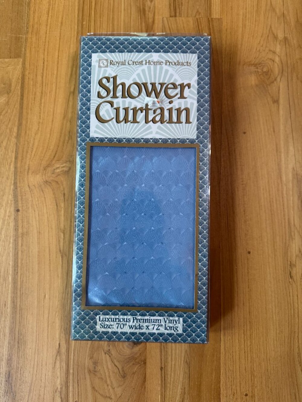Royal Crest Shower Curtain Sz 70" x 72" Vinyl Blue Seashell Premium Vinyl